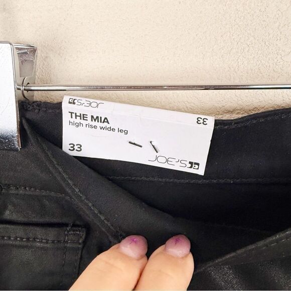 Joe's Jeans Black Mia Wide Leg Coated Pants Stretch Size 33 - Picture 5 of 8